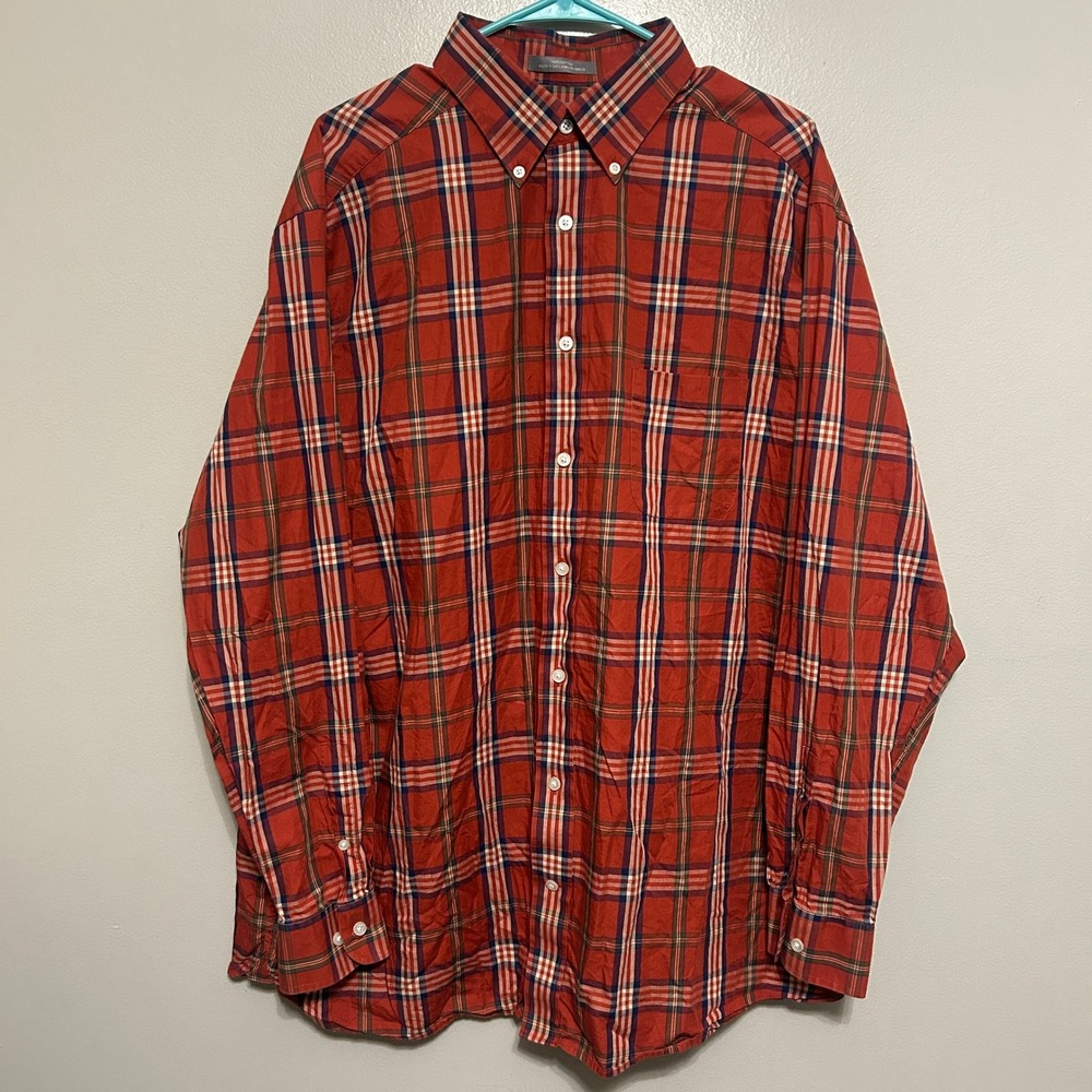 Daniel Cremieux Button Down Shirt Mens XLT Red Plaid Cotton Preppy Fall Classic